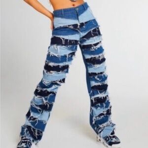 NWT Jaded London two tone layered denim boyfriend fit ripped jeans sz 25